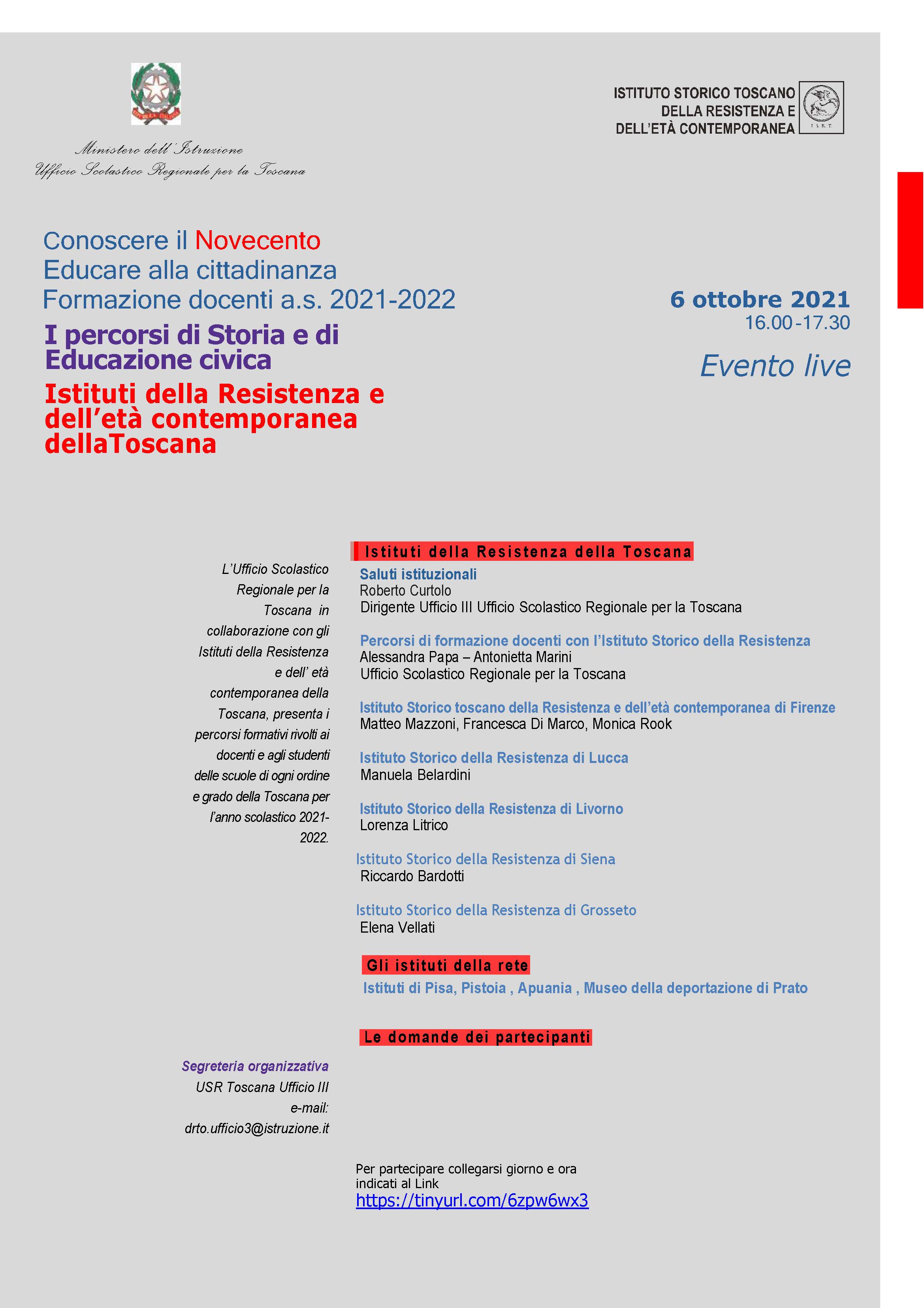 Conoscere il Novecento Educare alla cittadinanza Formazione docenti a.s. 2021-2022